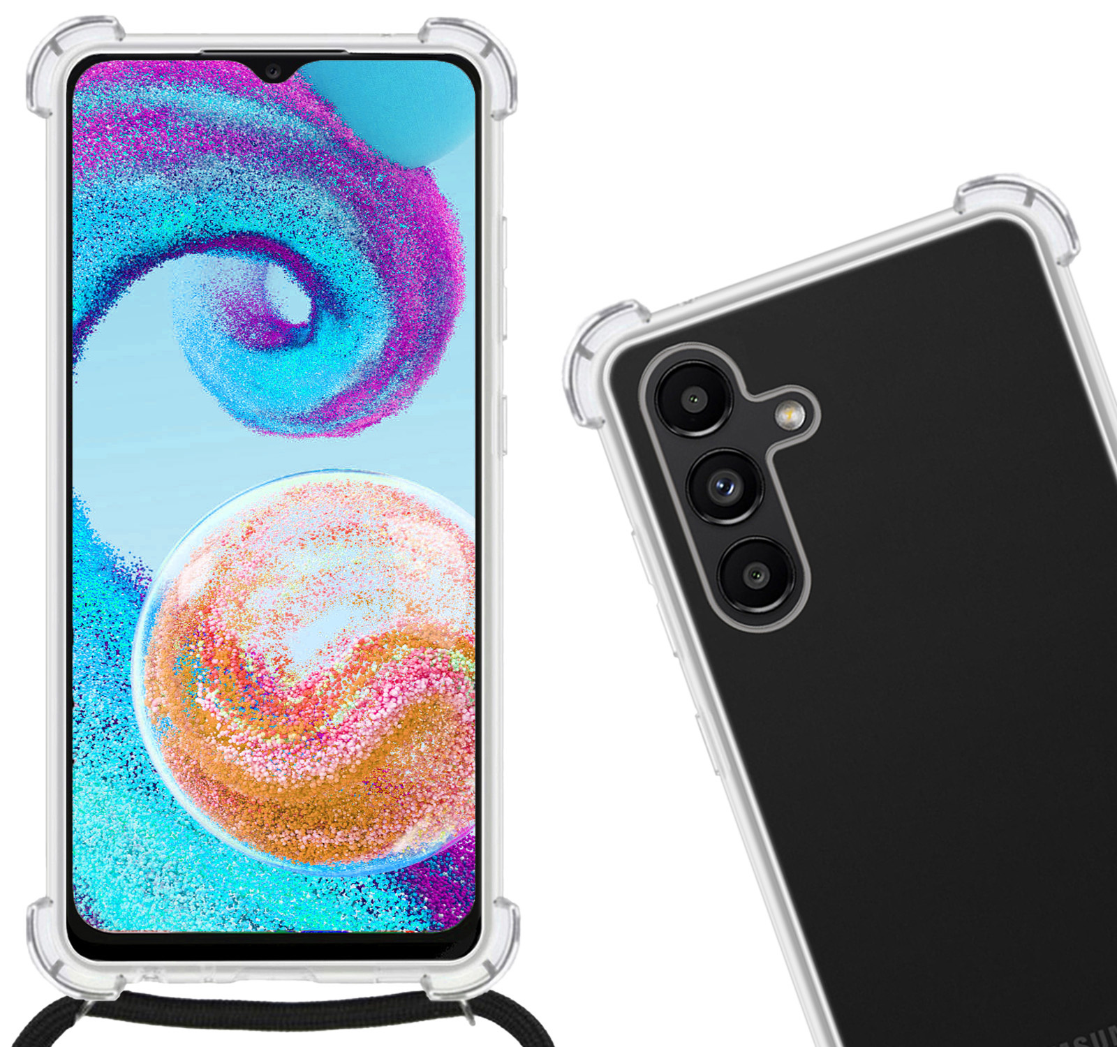 Nomfy Hoesje Geschikt voor Samsung A04s Hoesje Shock Proof Transparant Met Telefoonketting Case Shock Koord - Hoesje Geschikt voor Samsung Galaxy A04s Shock Proof Case Met Koord - Transparant