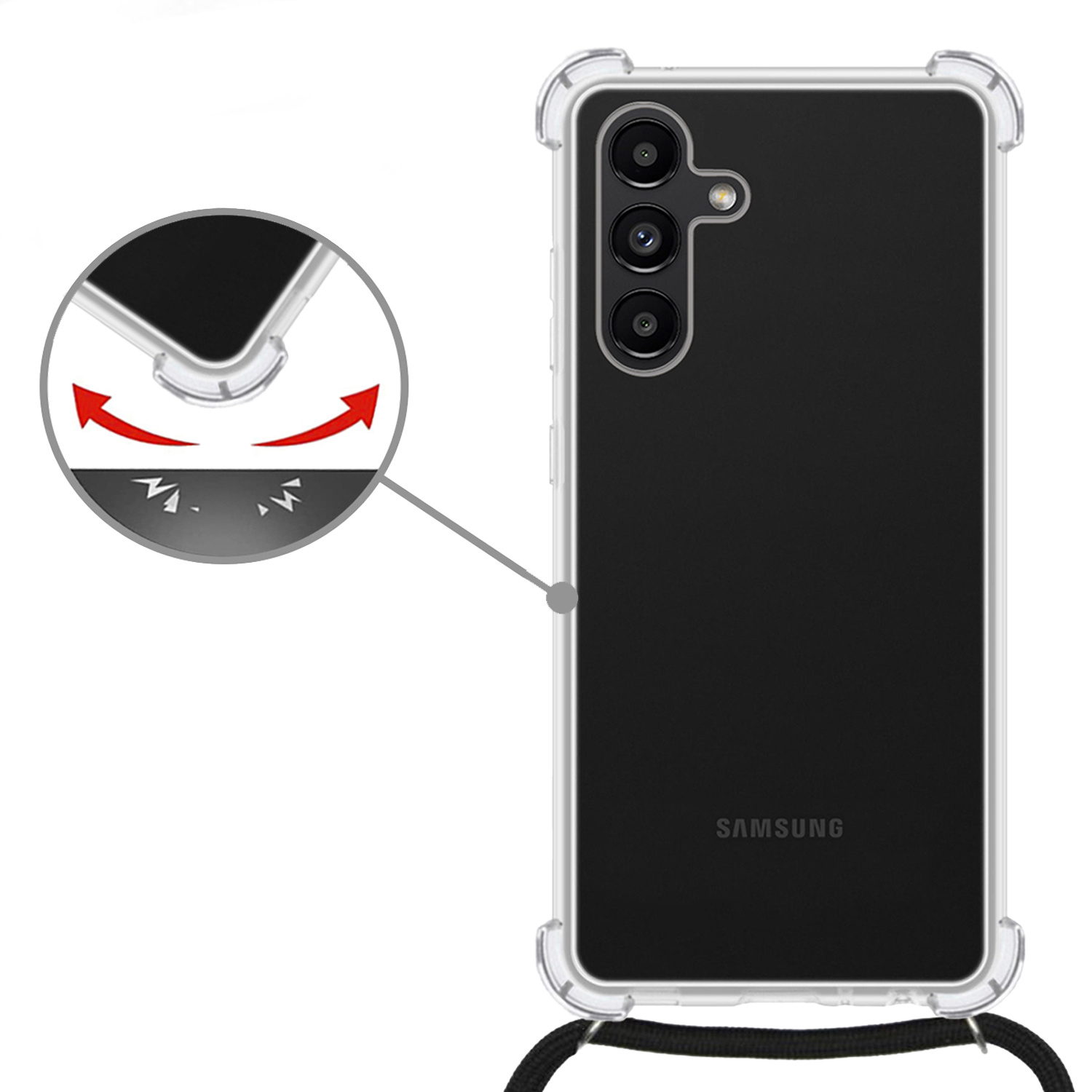 Nomfy Hoesje Geschikt voor Samsung A04s Hoesje Shock Proof Transparant Met Telefoonketting Case Shock Koord - Hoesje Geschikt voor Samsung Galaxy A04s Shock Proof Case Met Koord - Transparant