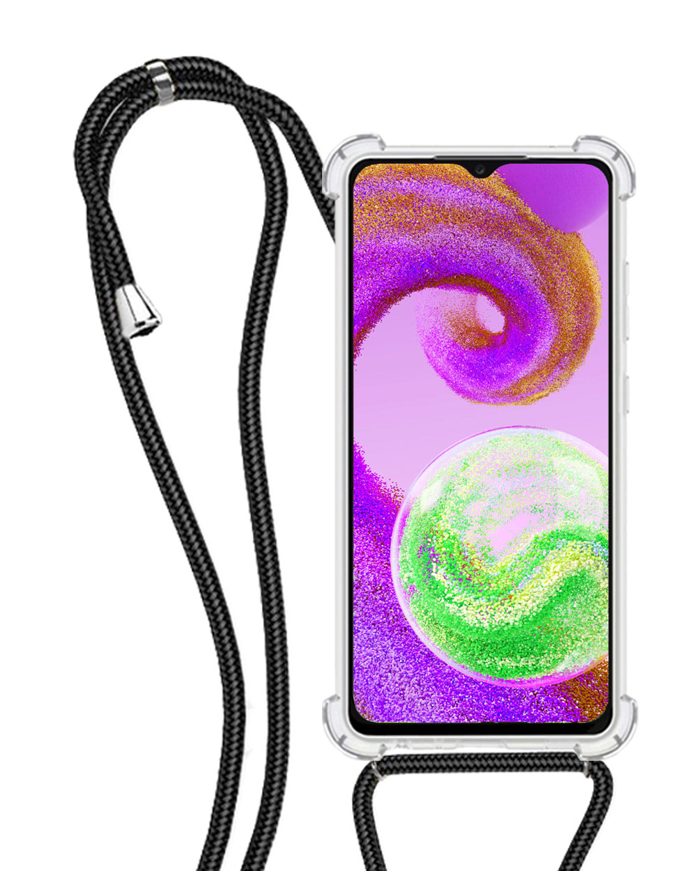 NoXx Hoes Geschikt voor Samsung A04s Hoesje Transparant Met Telefoonkoord Cover Shock Proof Case Koord Hoes