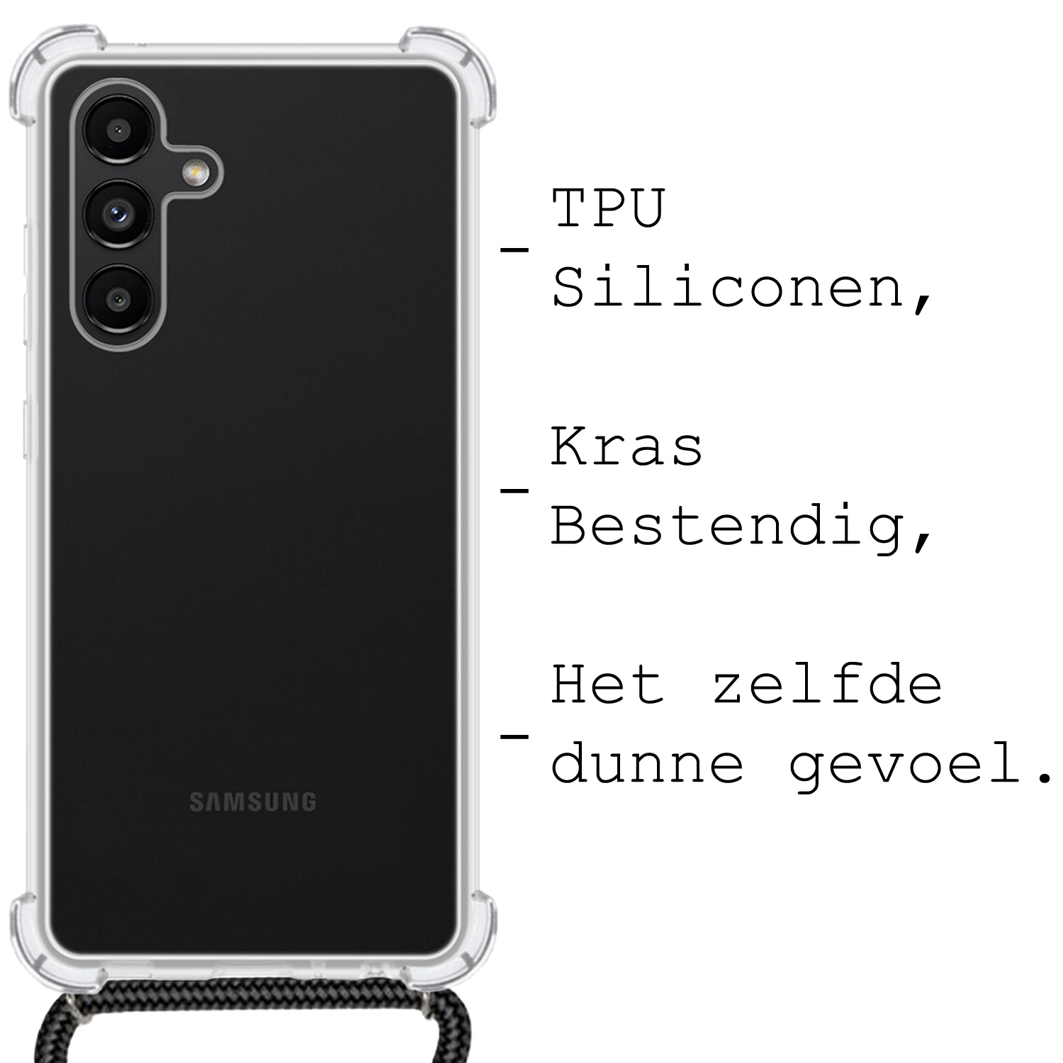 BASEY. Hoes Geschikt voor Samsung A04s Hoesje Shock Proof Case Met Koord Shock Hoes Met Koord - Hoesje Geschikt voor Samsung Galaxy A04s Hoes Cover Met Koord - Transparant