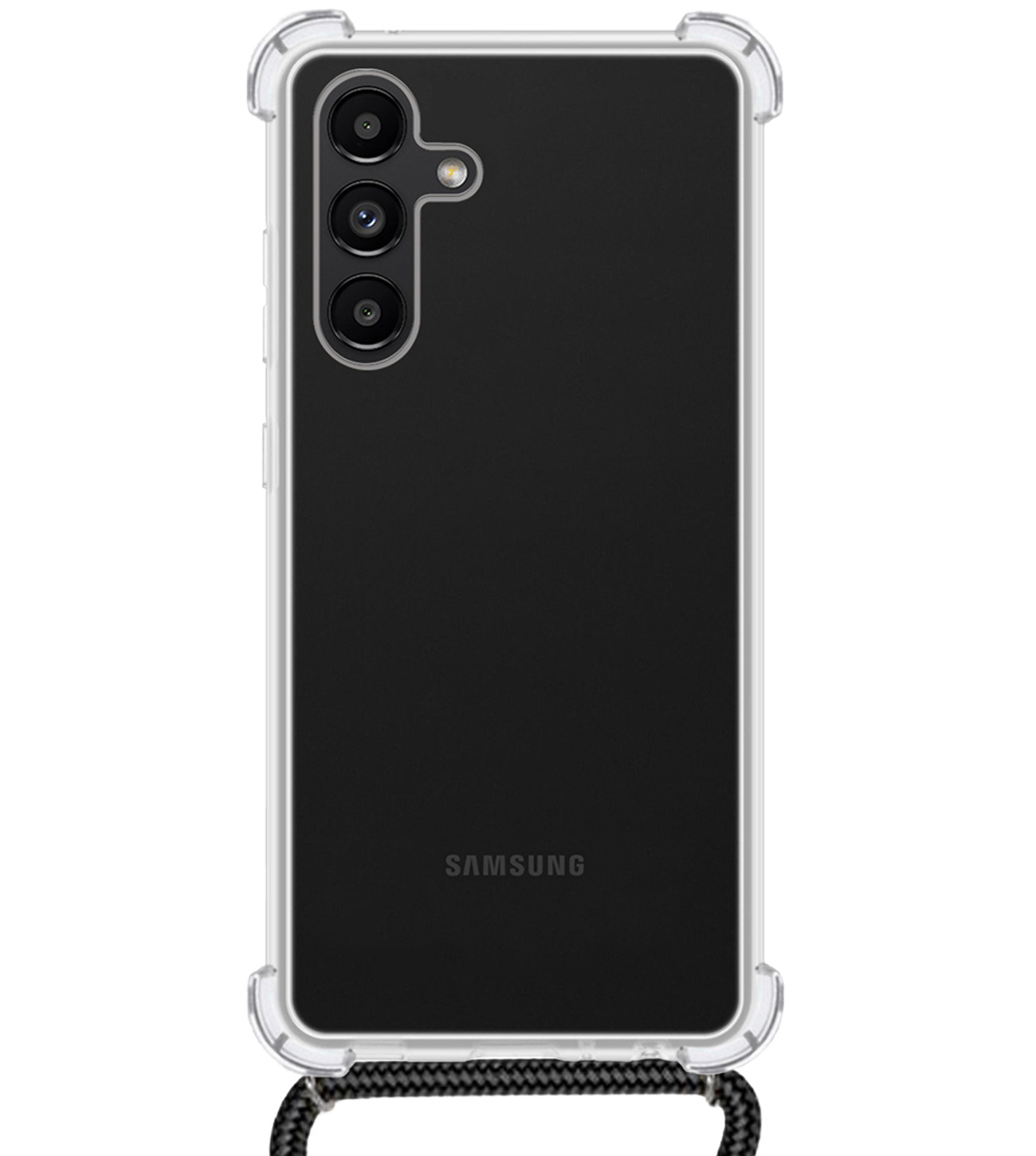 BASEY. Hoes Geschikt voor Samsung A04s Hoesje Shock Proof Case Met Koord Shock Hoes Met Koord - Hoesje Geschikt voor Samsung Galaxy A04s Hoes Cover Met Koord - Transparant
