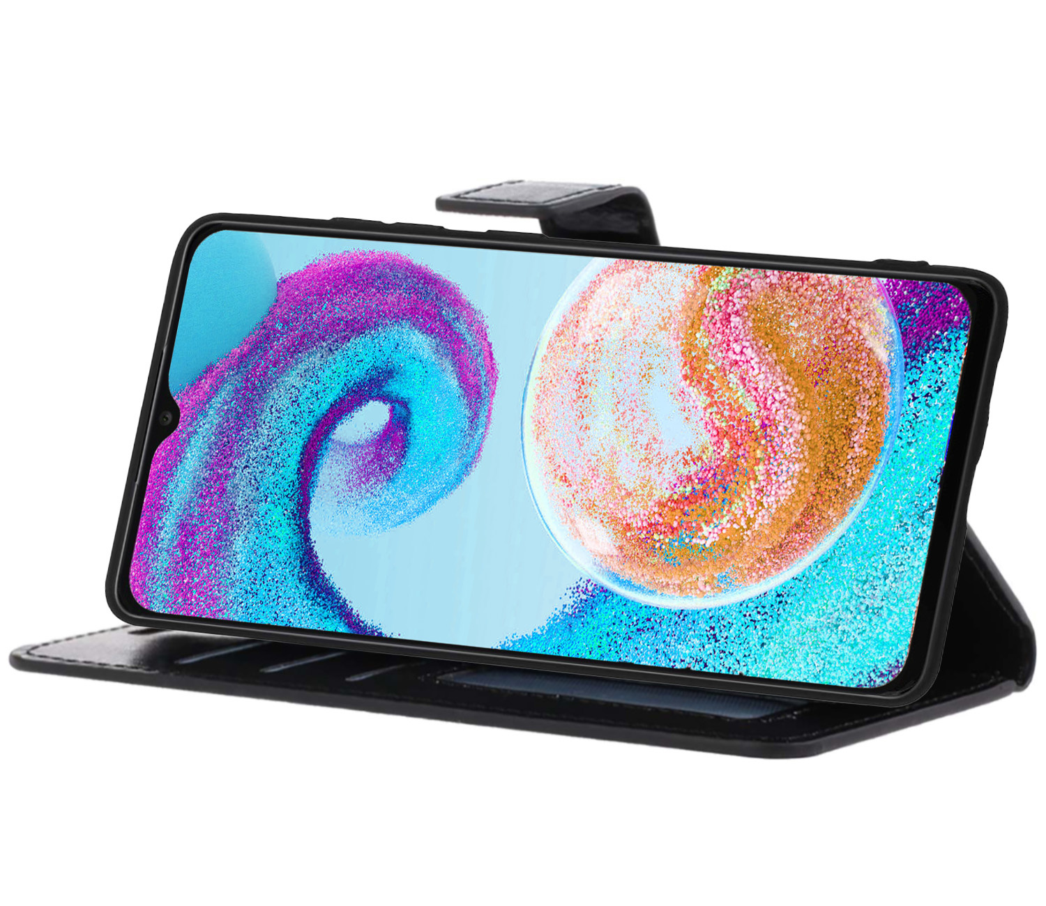 Nomfy Hoesje Geschikt voor Samsung A04s Hoes Bookcase Flipcase Book Cover - Hoes Geschikt voor Samsung Galaxy A04s Hoesje Book Case - Zwart