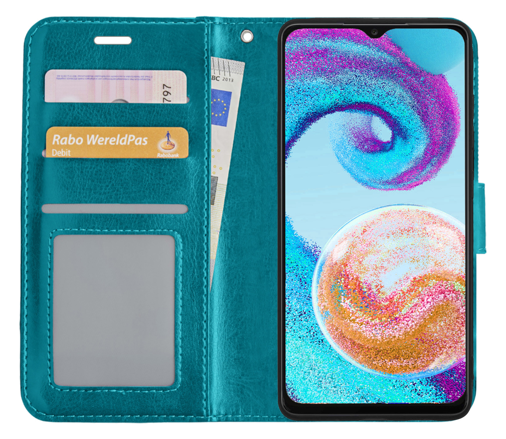 Nomfy Hoesje Geschikt voor Samsung A04s Hoes Bookcase Flipcase Book Cover - Hoes Geschikt voor Samsung Galaxy A04s Hoesje Book Case - Turquoise