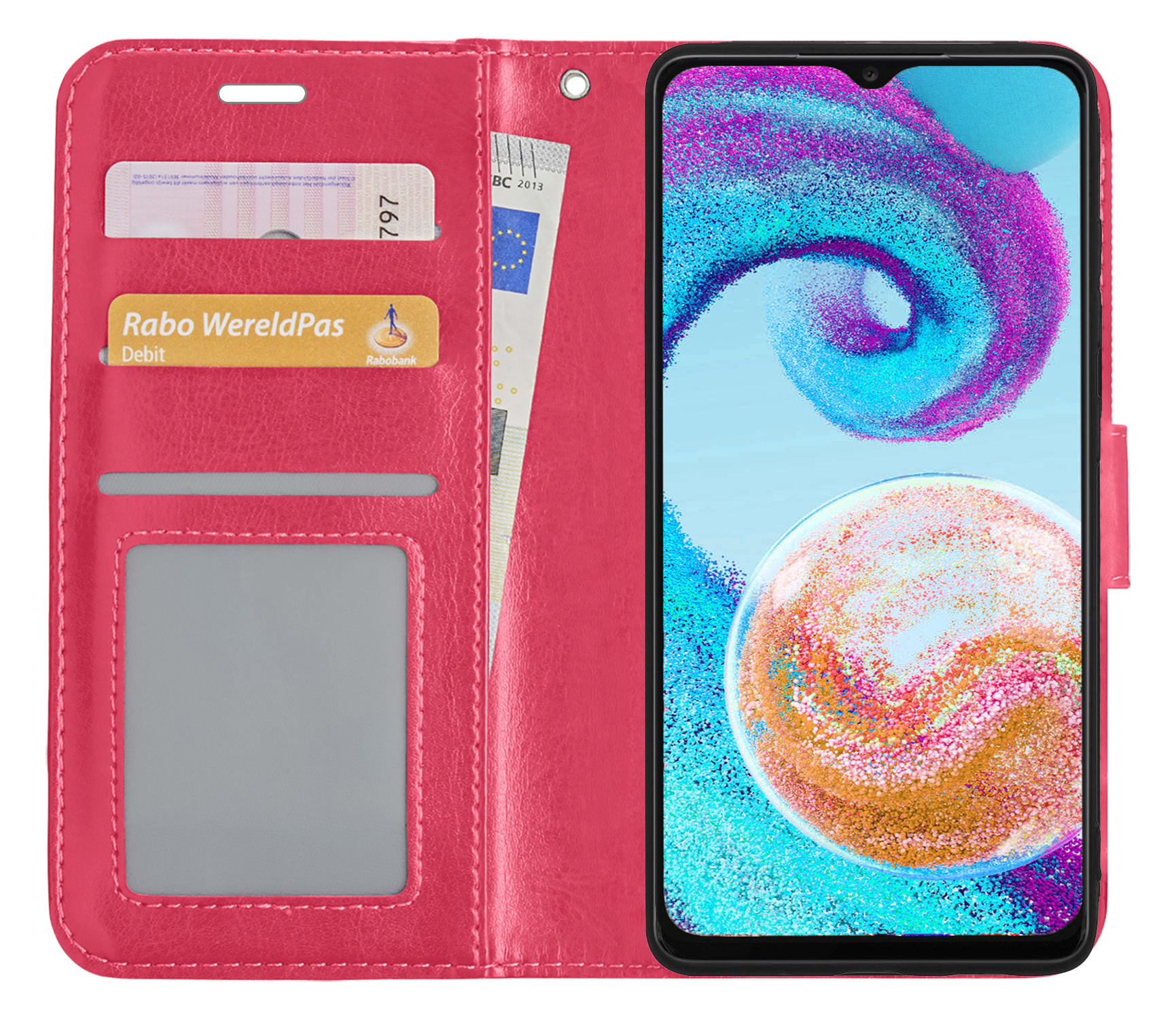 Nomfy Hoesje Geschikt voor Samsung A04s Hoes Bookcase Flipcase Book Cover - Hoes Geschikt voor Samsung Galaxy A04s Hoesje Book Case - Donkerroze
