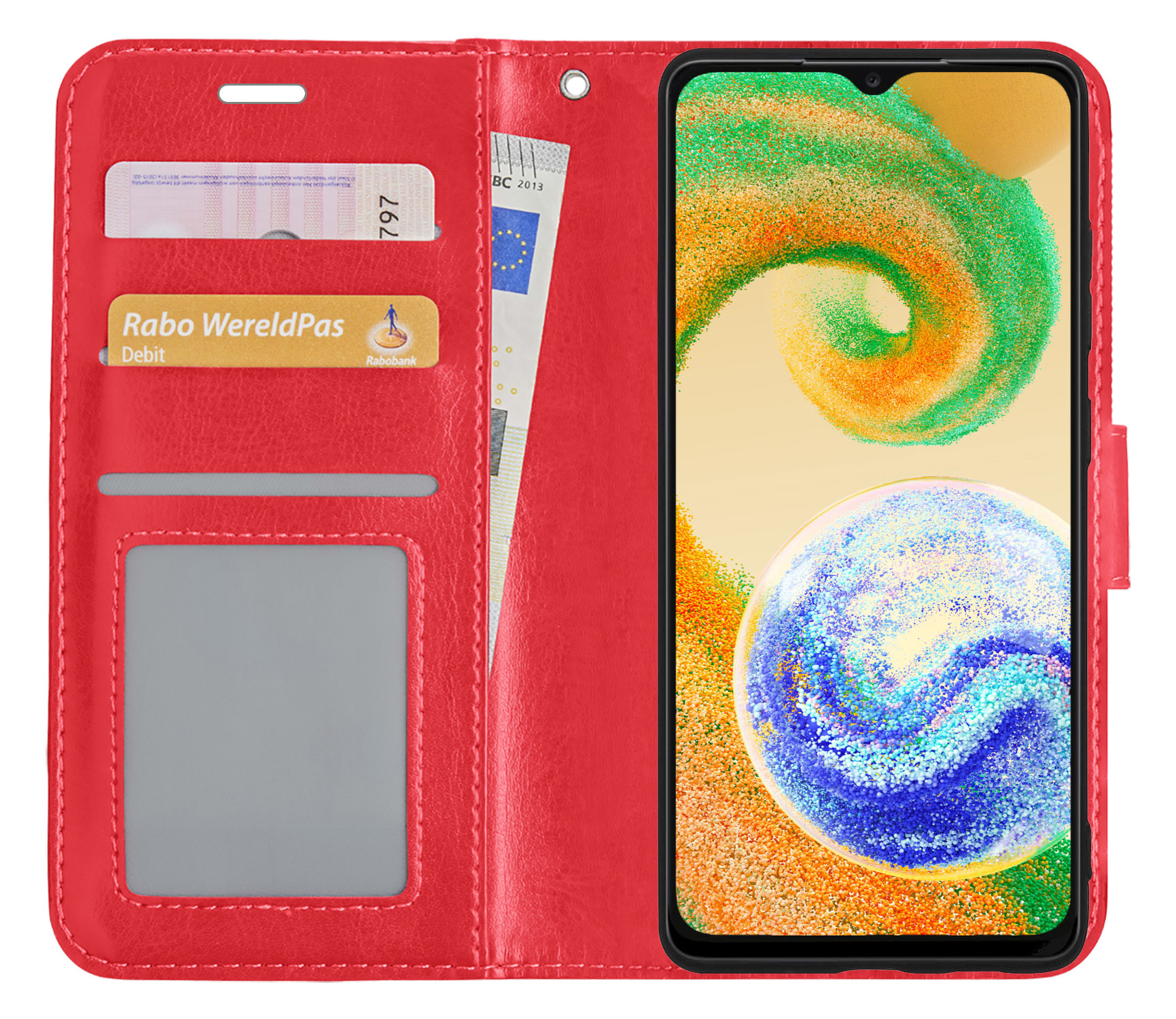 BASEY. Hoes Geschikt voor Samsung A04s Hoesje Bookcase Hoes Flip Case Book Cover - Hoesje Geschikt voor Samsung Galaxy A04s Hoes Book Case Hoesje - Rood