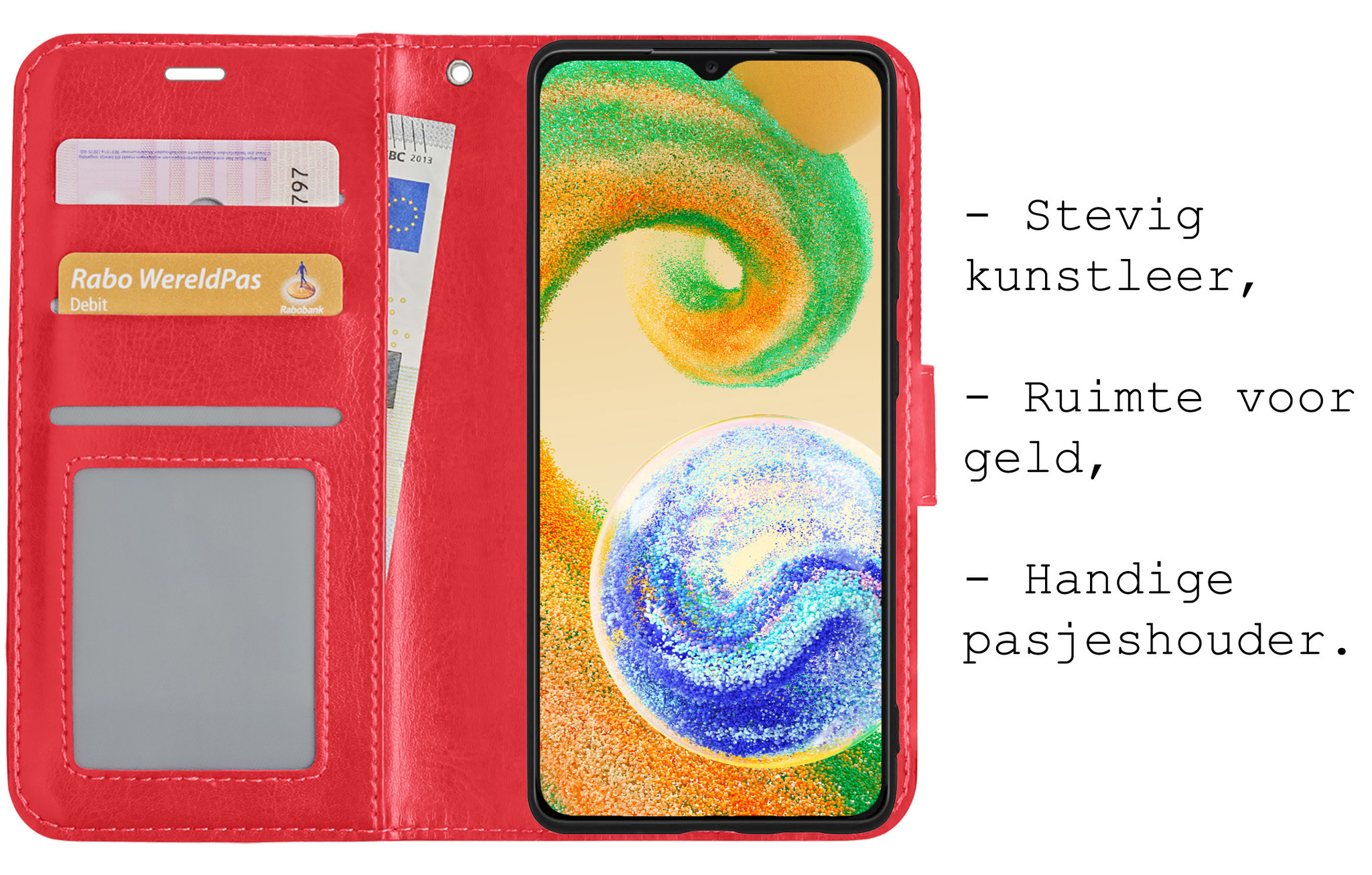 BASEY. Hoes Geschikt voor Samsung A04s Hoesje Bookcase Hoes Flip Case Book Cover - Hoesje Geschikt voor Samsung Galaxy A04s Hoes Book Case Hoesje - Rood