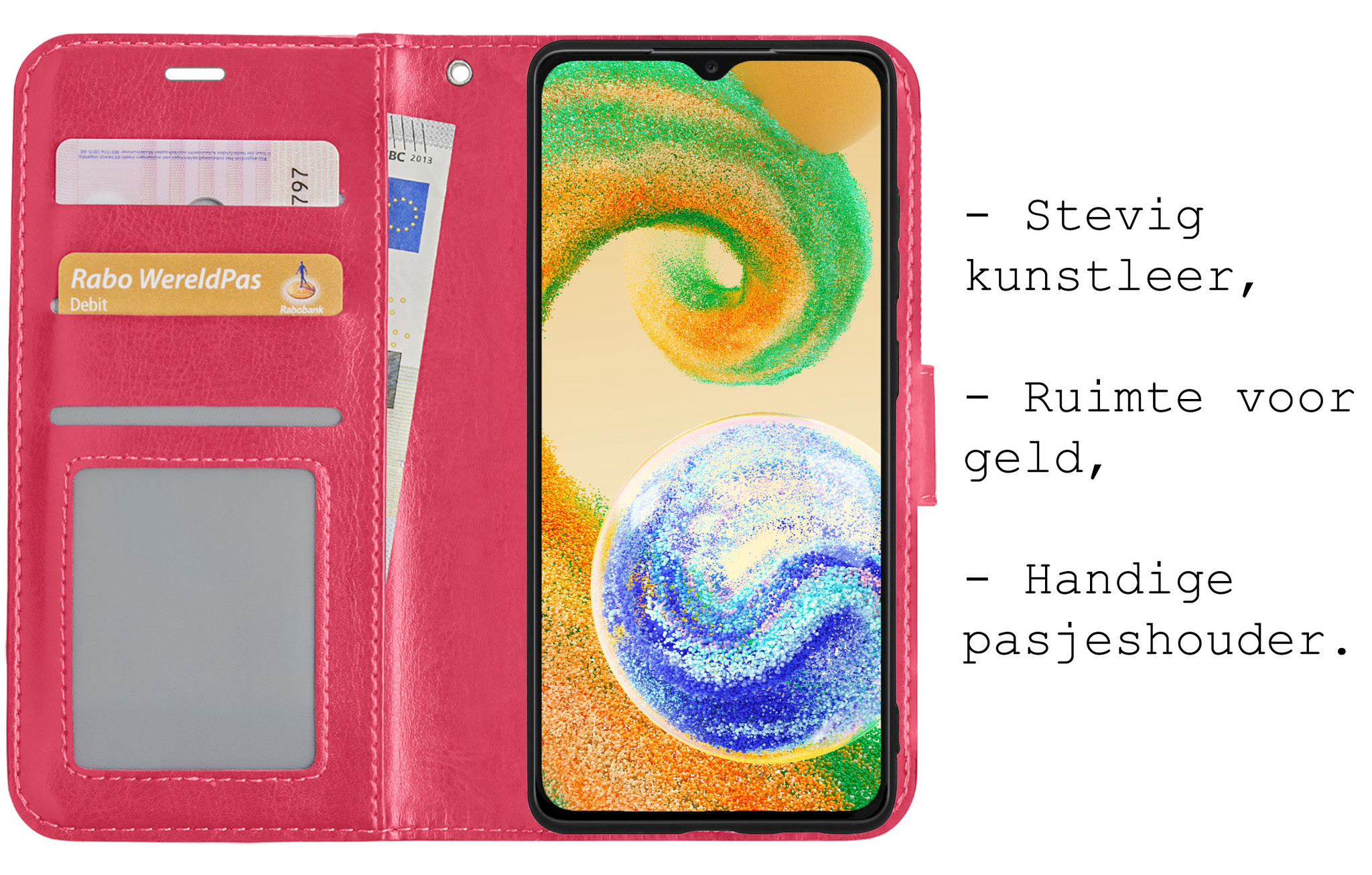 BASEY. Hoes Geschikt voor Samsung A04s Hoesje Bookcase Hoes Flip Case Book Cover - Hoesje Geschikt voor Samsung Galaxy A04s Hoes Book Case Hoesje - Donkerroze