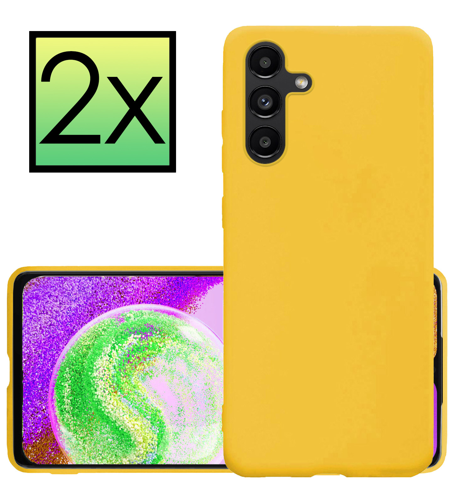 NoXx Hoes Geschikt voor Samsung A04s Hoesje Cover Siliconen Back Case Hoes - Geel - 2x