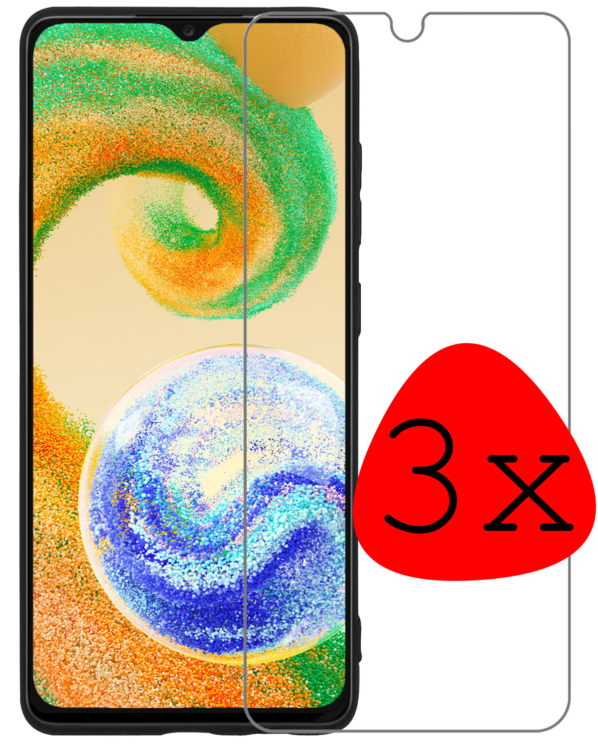 BASEY. Screenprotector Geschikt voor Samsung A04s Screenprotector Tempered Glass - Screenprotector Geschikt voor Samsung Galaxy A04s Beschermglas Screen Protector Glas - 3 Stuks