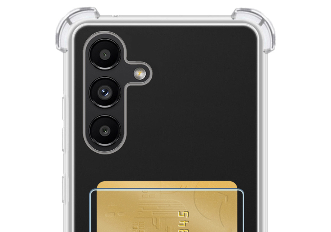 NoXx Hoes Geschikt voor Samsung A04s Hoesje Pasjeshouder Cover Shock Proof Case Siliconen Hoes Met Kaarthouder - Transparant - 2x