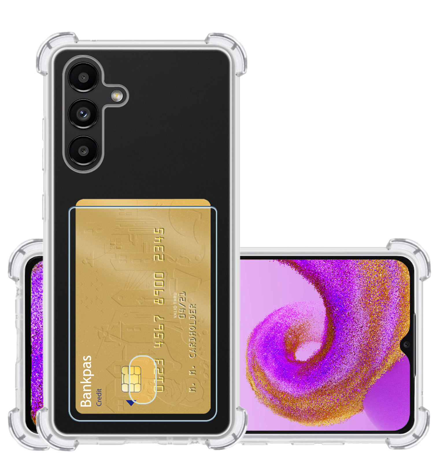 NoXx Hoes Geschikt voor Samsung A04s Hoesje Pasjeshouder Cover Shock Proof Case Siliconen Hoes Met Kaarthouder - Transparant
