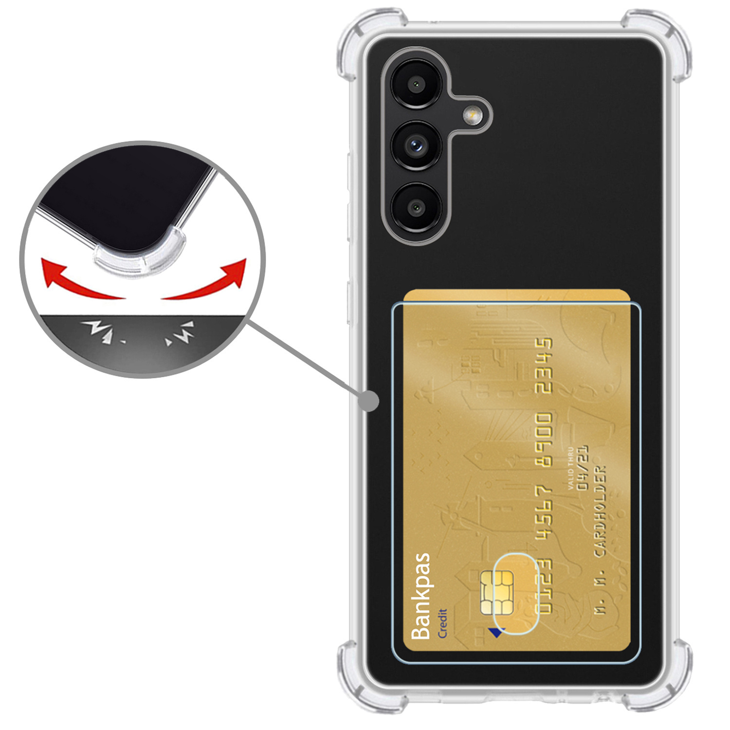 Nomfy Hoesje Geschikt voor Samsung A04s Hoesje Pasjeshouder Shockproof Pas Houder Met Screenprotector - Hoesje Geschikt voor Samsung Galaxy A04s Hoes Met Kaarthouder - Transparant