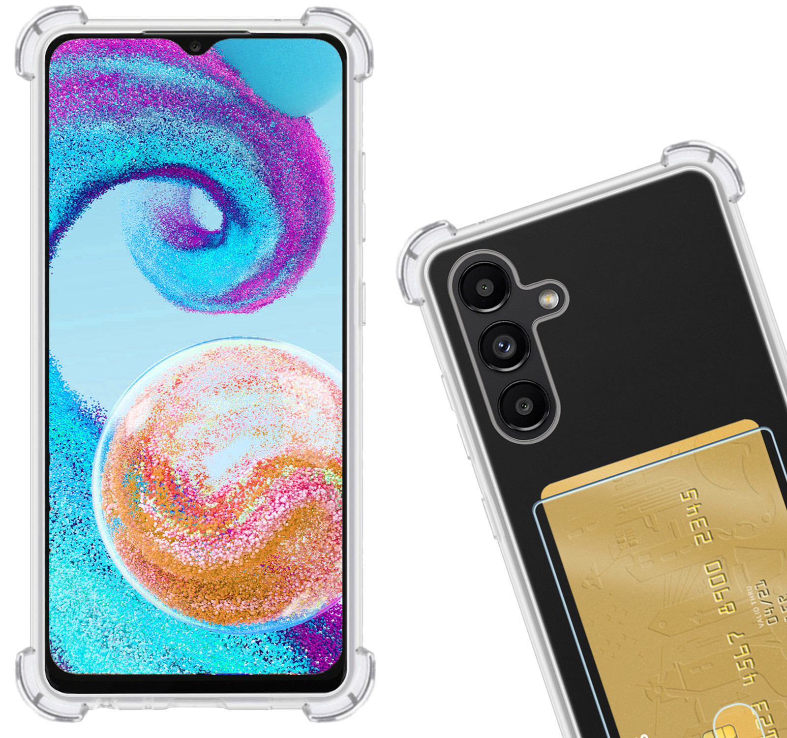 Nomfy Hoesje Geschikt voor Samsung A04s Hoesje Pasjeshouder Shockproof Pas Houder Met Screenprotector - Hoesje Geschikt voor Samsung Galaxy A04s Hoes Met Kaarthouder - Transparant