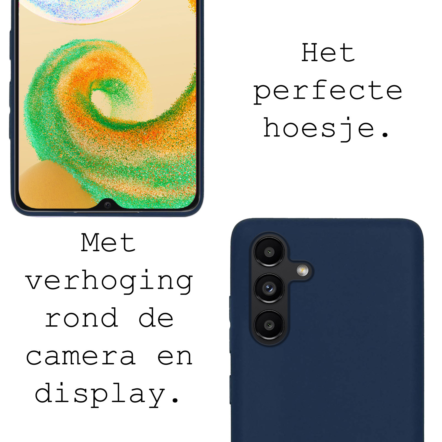 BASEY. Hoes Geschikt voor Samsung A04s Hoesje Siliconen Back Cover Case Met 2x Screenprotector - Hoesje Geschikt voor Samsung Galaxy A04s Hoes Cover Hoesje - Donkerblauw