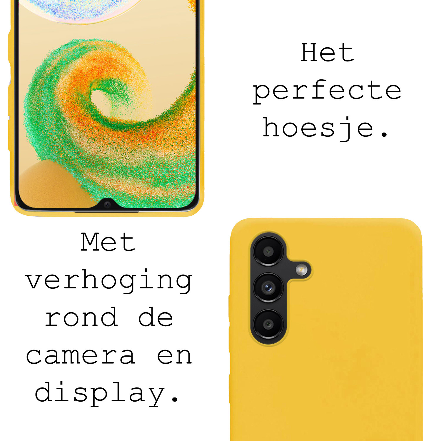 BASEY. Hoes Geschikt voor Samsung A04s Hoesje Siliconen Back Cover Case Met 2x Screenprotector - Hoesje Geschikt voor Samsung Galaxy A04s Hoes Cover Hoesje - Geel