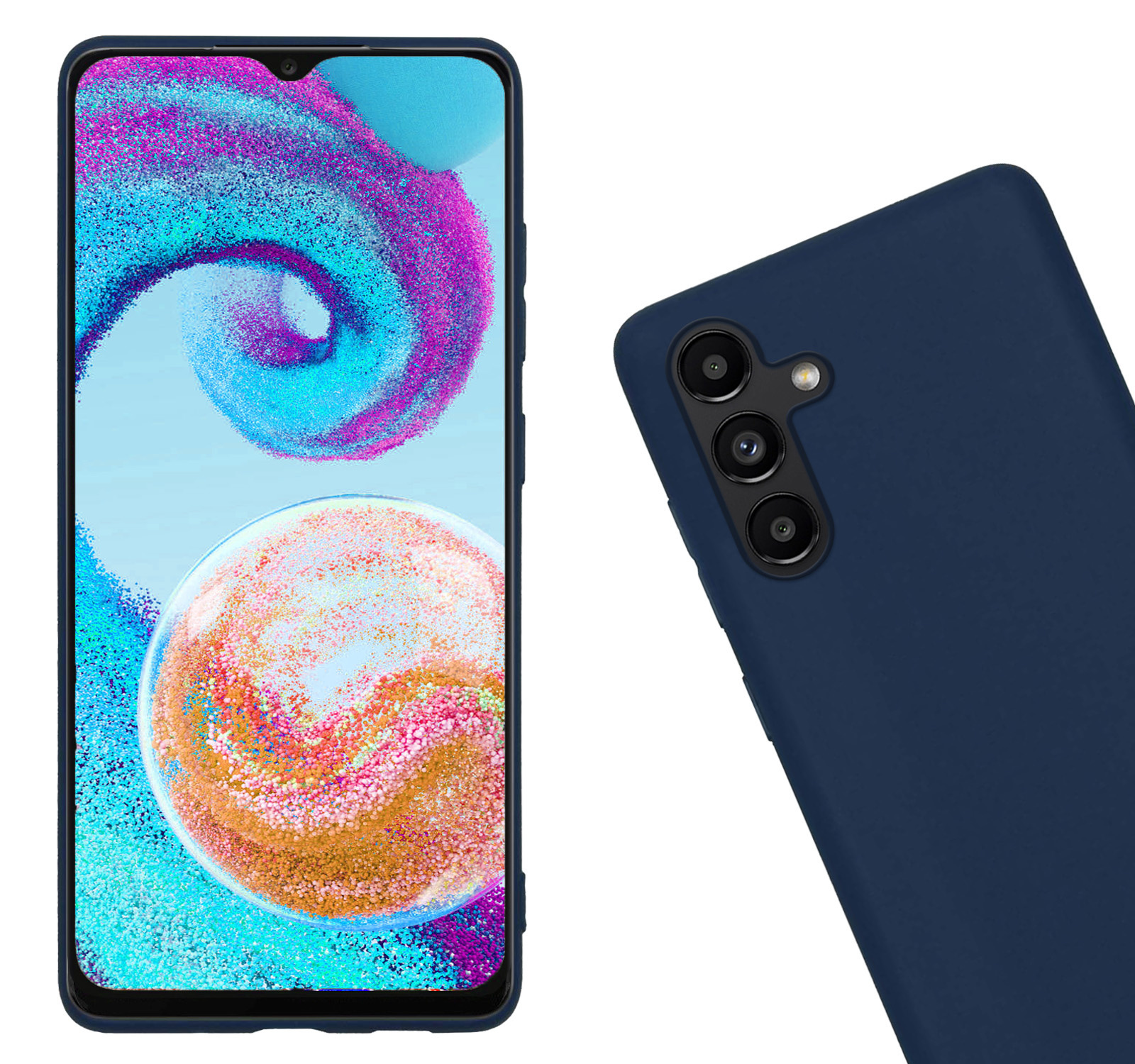 Nomfy Hoesje Geschikt voor Samsung A04s Hoesje Siliconen Cover Case Met Screenprotector - Hoes Geschikt voor Samsung Galaxy A04s Hoes Back Case - Donkerblauw