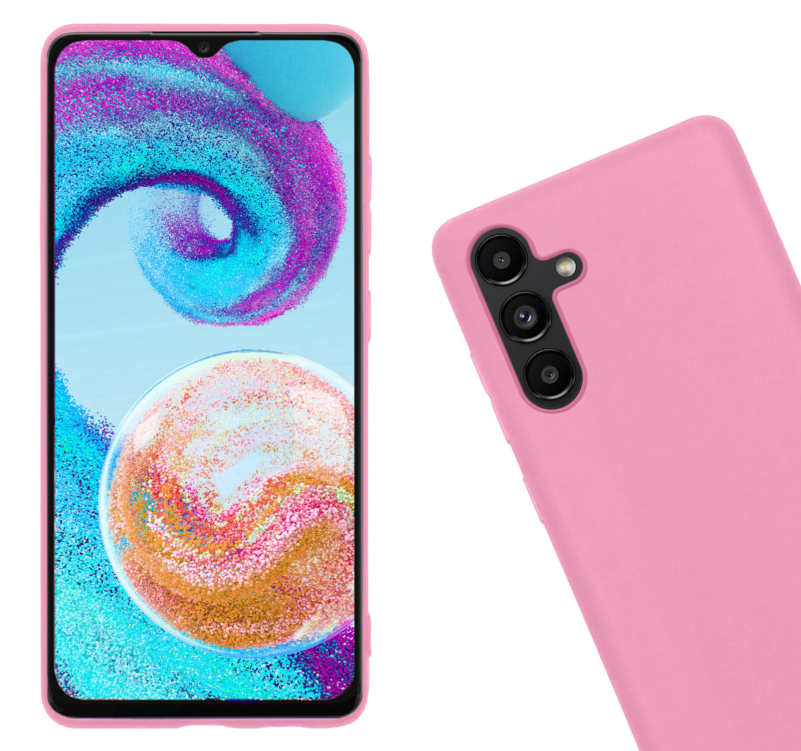 Nomfy Samsung A04s Hoesje Siliconen Case Back Cover Met 2x Screenprotector - Samsung Galaxy A04s Hoes Cover Silicone - Licht Roze