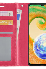 BASEY. Hoes Geschikt voor Samsung A04s Hoesje Bookcase Hoes Flip Case Book Cover Met Screenprotector - Hoesje Geschikt voor Samsung Galaxy A04s Hoes Book Case Hoesje - Donkerroze
