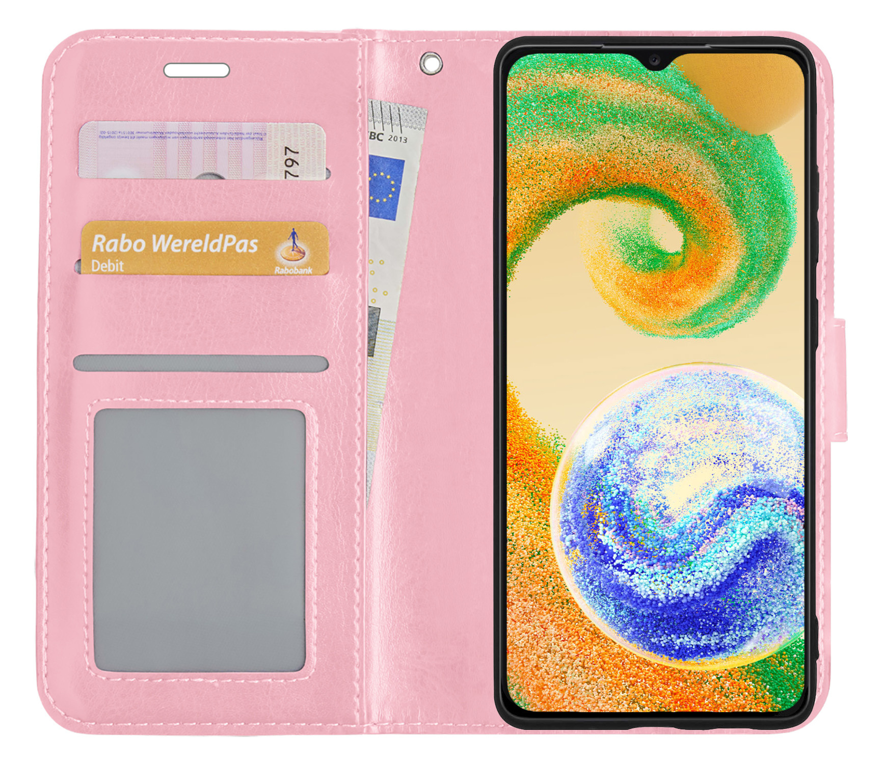 BASEY. Hoes Geschikt voor Samsung A04s Hoesje Bookcase Hoes Flip Case Book Cover Met Screenprotector - Hoesje Geschikt voor Samsung Galaxy A04s Hoes Book Case Hoesje - Lichtroze