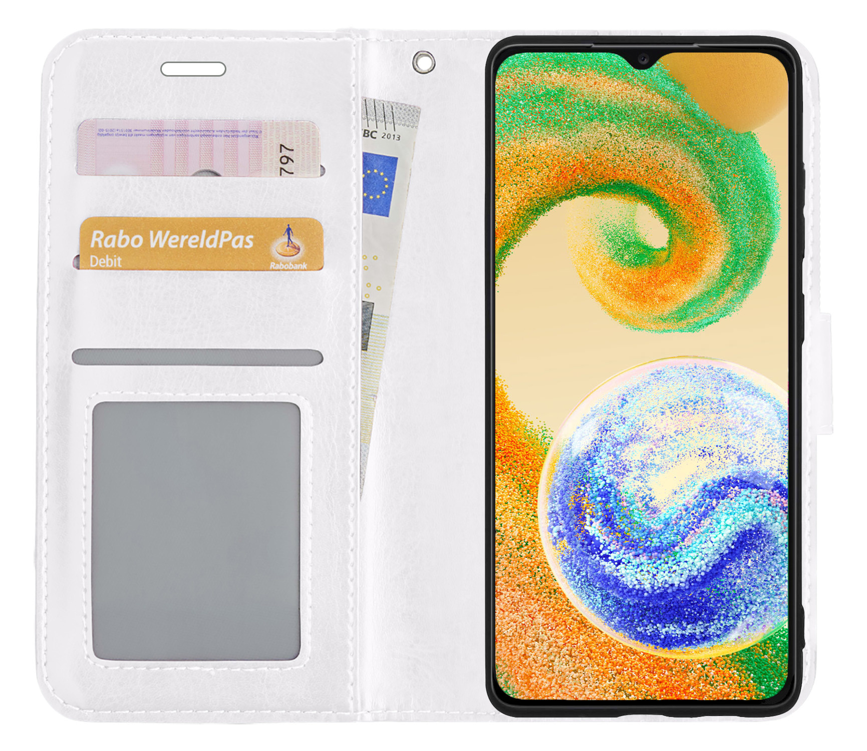 BASEY. Hoes Geschikt voor Samsung A04s Hoesje Bookcase Hoes Flip Case Book Cover Met Screenprotector - Hoesje Geschikt voor Samsung Galaxy A04s Hoes Book Case Hoesje - Wit