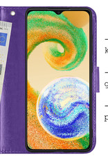 BASEY. Hoes Geschikt voor Samsung A04s Hoesje Bookcase Hoes Flip Case Book Cover Met 2x Screenprotector - Hoesje Geschikt voor Samsung Galaxy A04s Hoes Book Case Hoesje - Paars