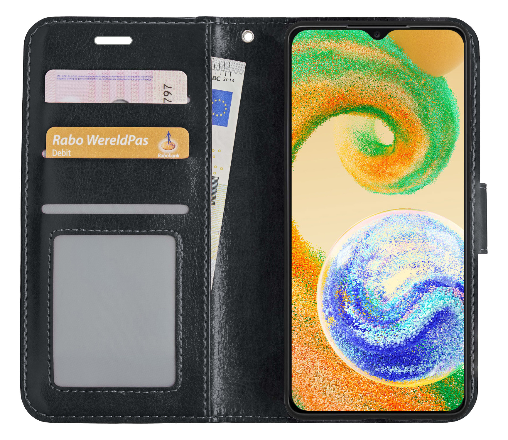 BASEY. Hoes Geschikt voor Samsung A04s Hoesje Bookcase Hoes Flip Case Book Cover Met 2x Screenprotector - Hoesje Geschikt voor Samsung Galaxy A04s Hoes Book Case Hoesje - Zwart