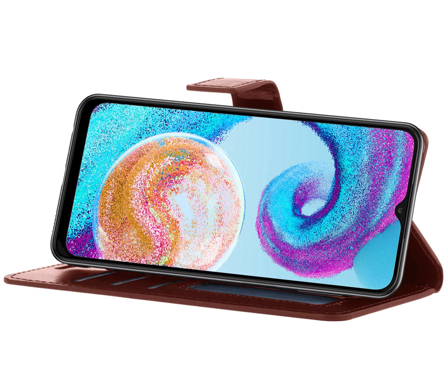 Nomfy Hoesje Geschikt voor Samsung A04s Hoes Bookcase Flipcase Book Cover Met Screenprotector - Hoes Geschikt voor Samsung Galaxy A04s Hoesje Book Case - Bruin