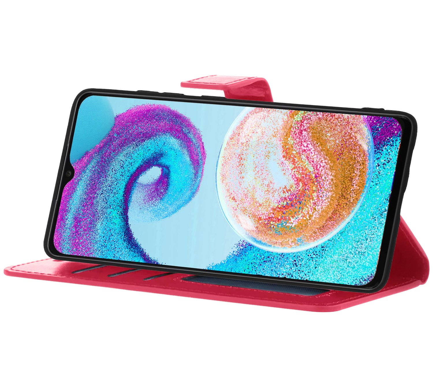 Nomfy Samsung A04s Hoes Bookcase Flipcase Book Cover Met Screenprotector - Samsung Galaxy A04s Hoesje Book Case - Donker Roze
