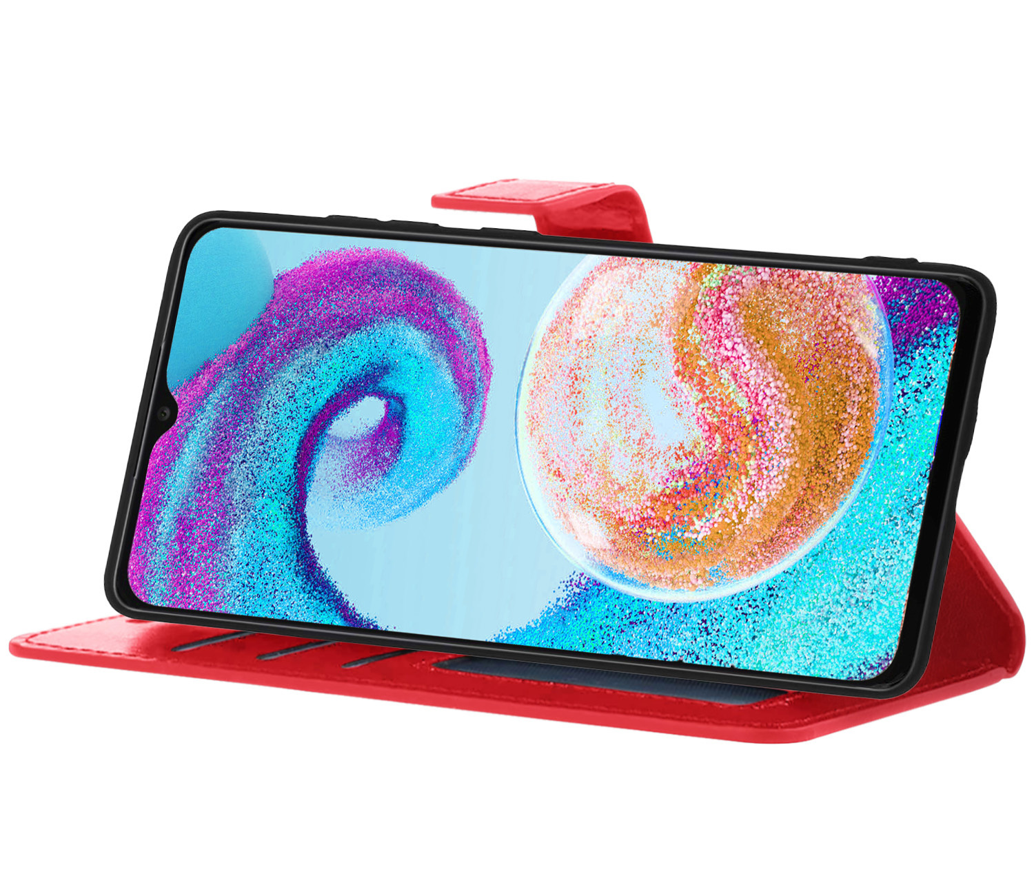 Nomfy Samsung A04s Hoes Bookcase Flipcase Book Cover Met Screenprotector - Samsung Galaxy A04s Hoesje Book Case - Rood