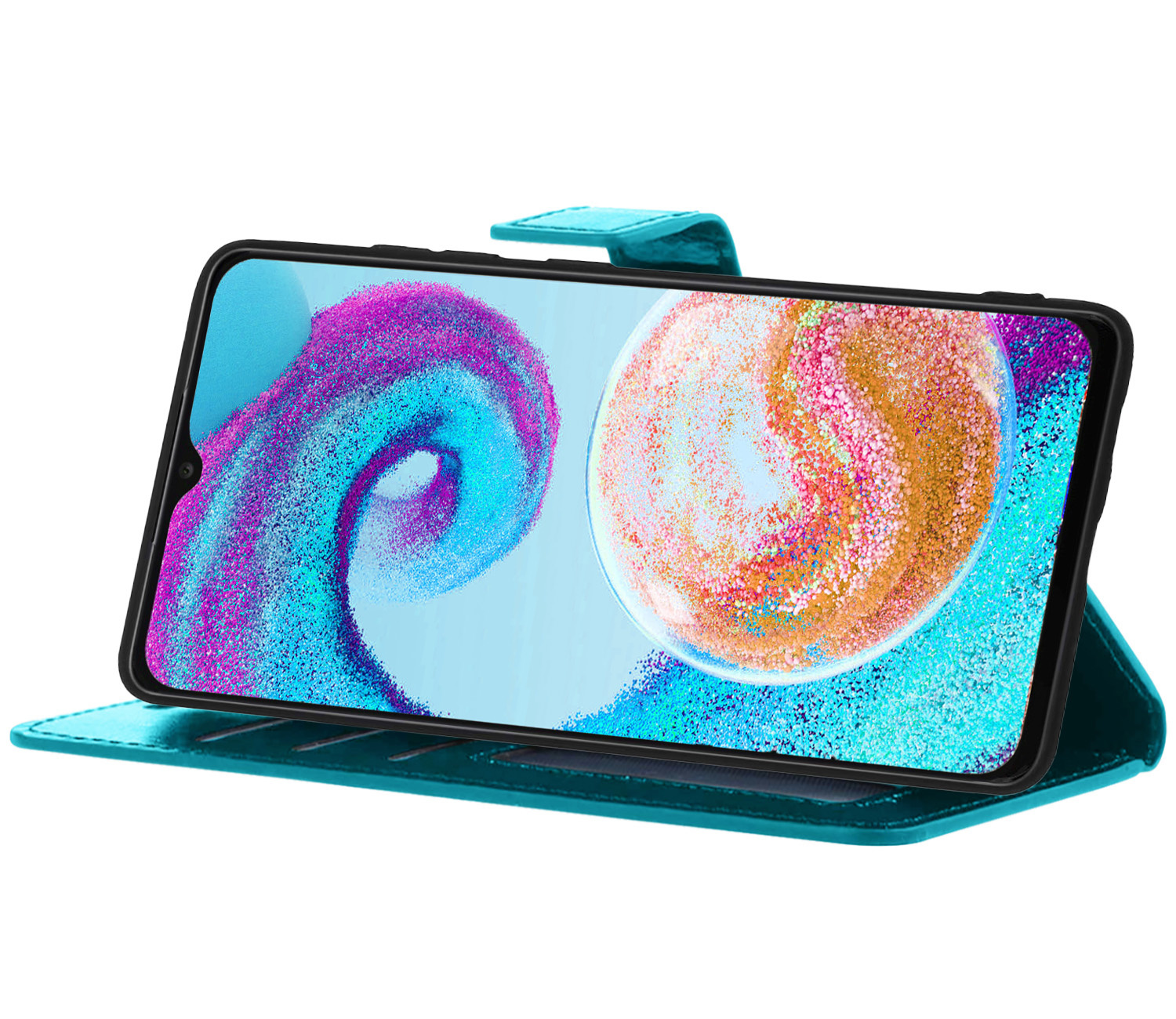 Nomfy Hoesje Geschikt voor Samsung A04s Hoes Bookcase Flipcase Book Cover Met Screenprotector - Hoes Geschikt voor Samsung Galaxy A04s Hoesje Book Case - Turquoise