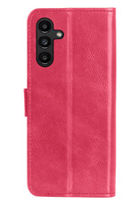 Nomfy Samsung A04s Hoes Bookcase Flipcase Book Cover Met 2x Screenprotector - Samsung Galaxy A04s Hoesje Book Case - Donker Roze