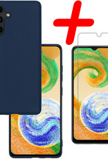 BASEY. Hoes Geschikt voor Samsung A04s Hoesje Siliconen Back Cover Case Met Screenprotector - Hoesje Geschikt voor Samsung Galaxy A04s Hoes Cover Hoesje - Donkerblauw