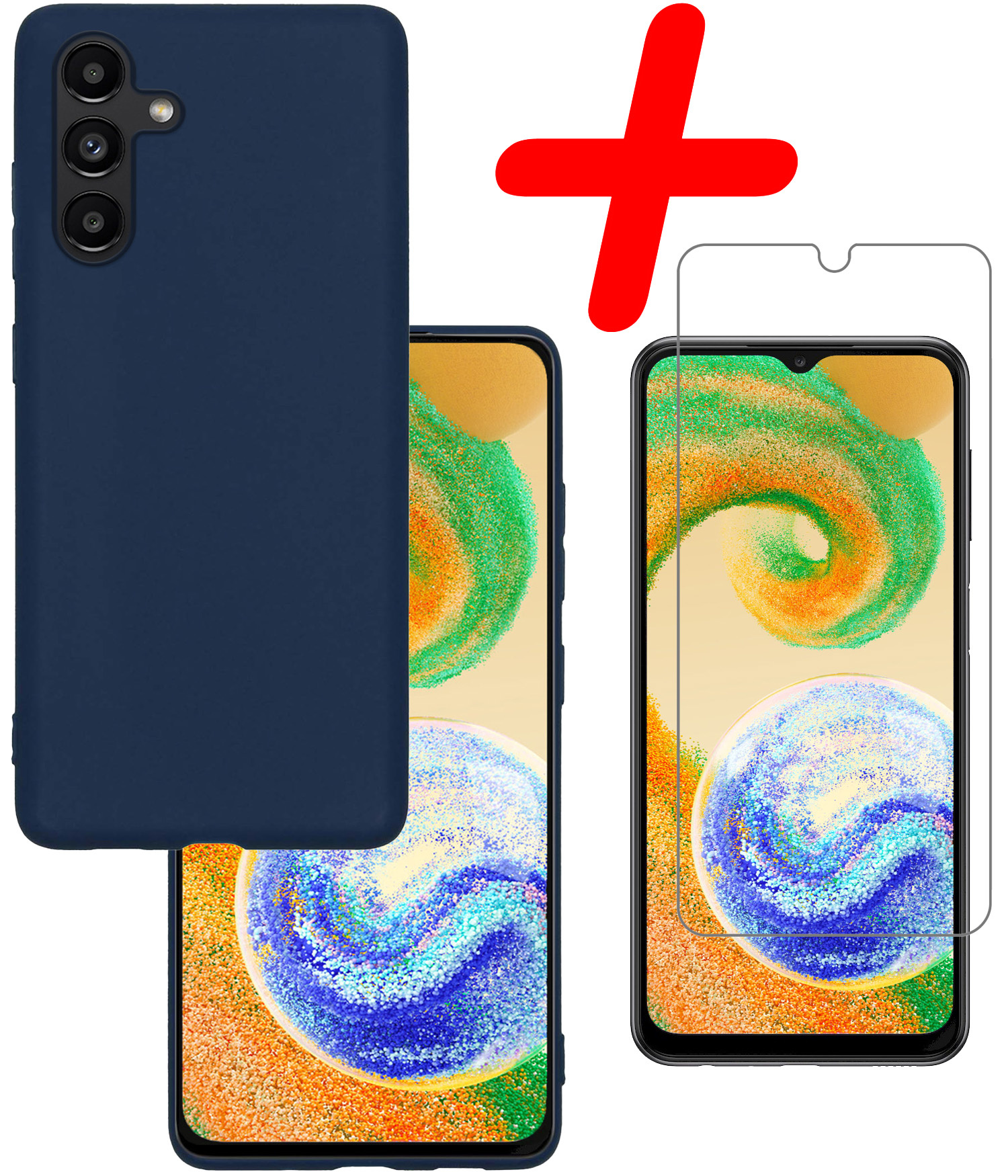 BASEY. Samsung Galaxy A04s Hoesje Siliconen Back Cover Case Met Screenprotector - Samsung A04s Hoes Silicone Case Hoesje - Donker Blauw