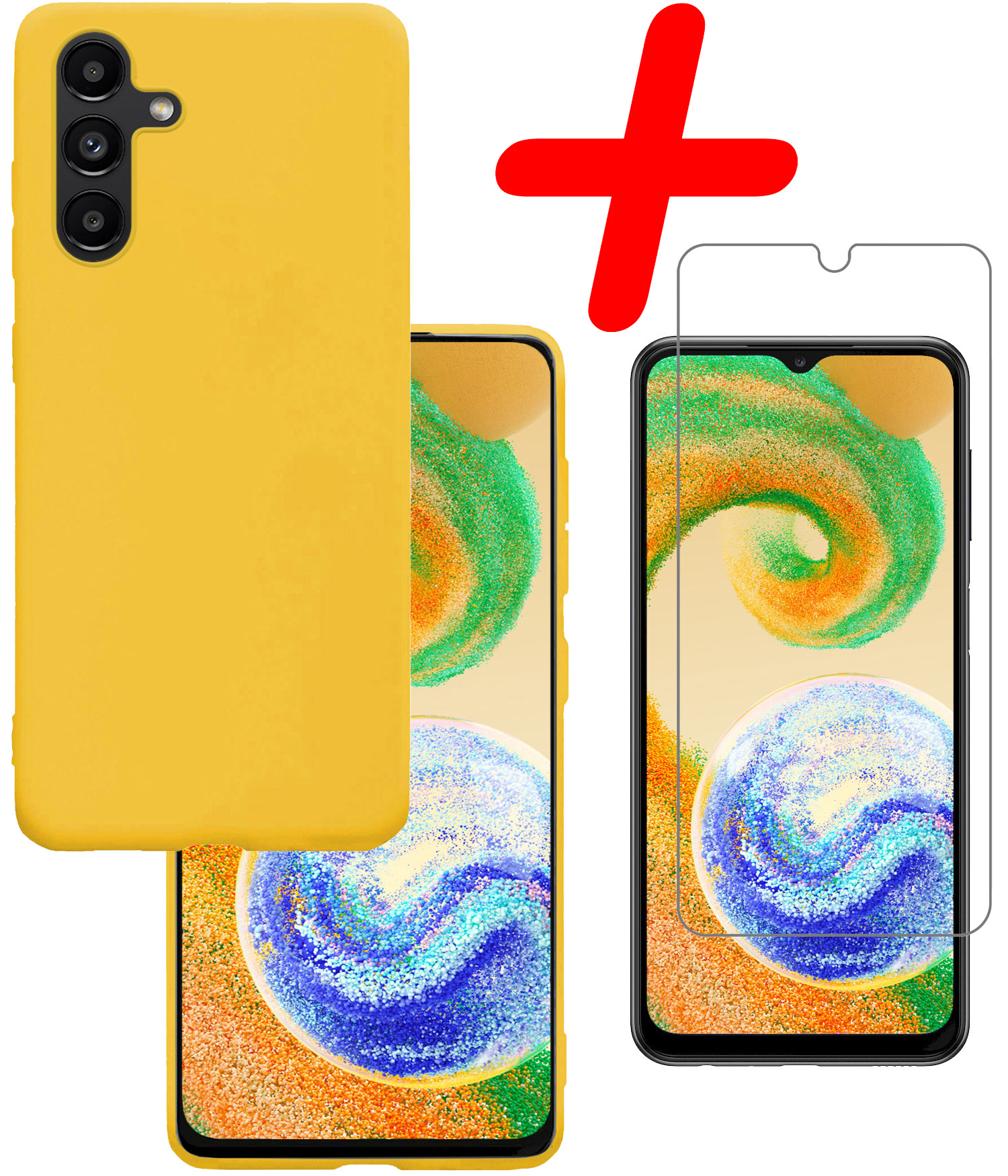 BASEY. Hoes Geschikt voor Samsung A04s Hoesje Siliconen Back Cover Case Met Screenprotector - Hoesje Geschikt voor Samsung Galaxy A04s Hoes Cover Hoesje - Geel