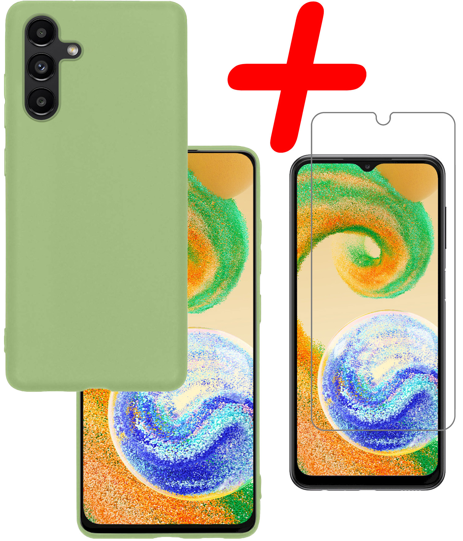 BASEY. Hoes Geschikt voor Samsung A04s Hoesje Siliconen Back Cover Case Met Screenprotector - Hoesje Geschikt voor Samsung Galaxy A04s Hoes Cover Hoesje - Groen