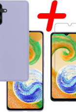 BASEY. Hoes Geschikt voor Samsung A04s Hoesje Siliconen Back Cover Case Met Screenprotector - Hoesje Geschikt voor Samsung Galaxy A04s Hoes Cover Hoesje - Lila