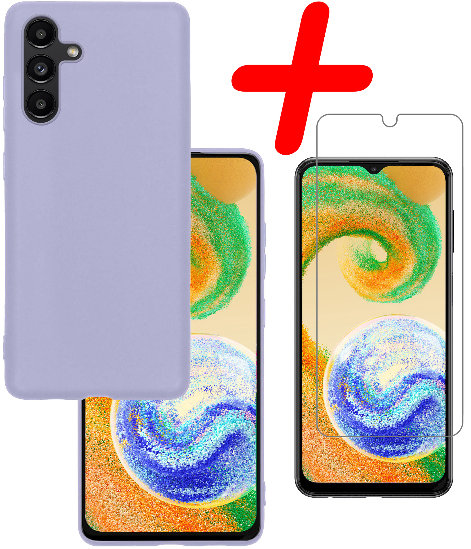 BASEY. Hoes Geschikt voor Samsung A04s Hoesje Siliconen Back Cover Case Met Screenprotector - Hoesje Geschikt voor Samsung Galaxy A04s Hoes Cover Hoesje - Lila