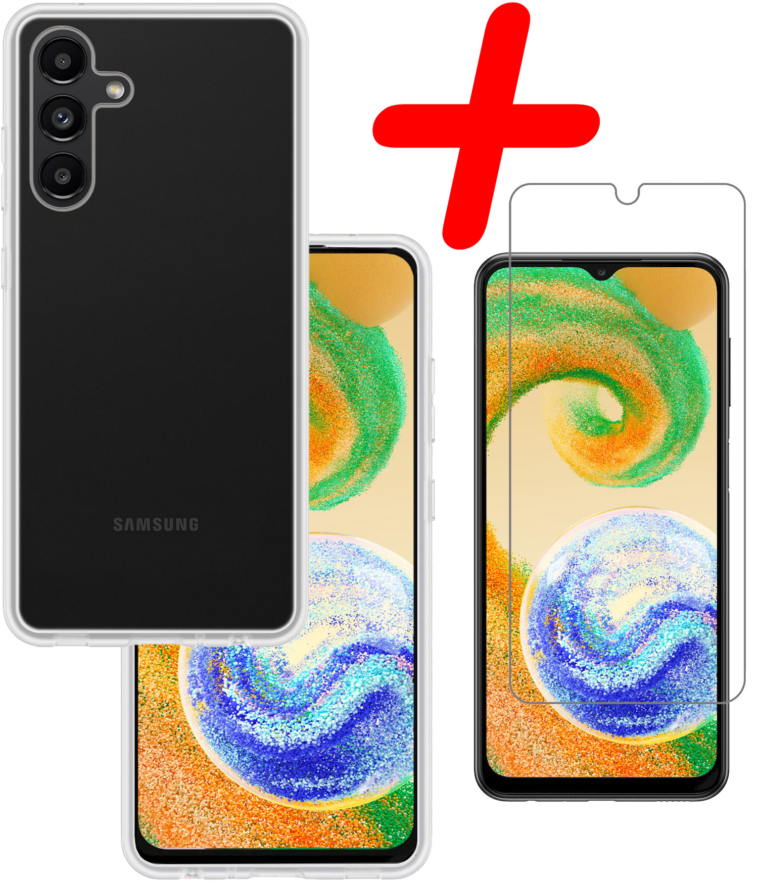 BASEY. Hoes Geschikt voor Samsung A04s Hoesje Siliconen Back Cover Case Met Screenprotector - Hoesje Geschikt voor Samsung Galaxy A04s Hoes Cover Hoesje - Transparant