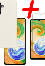 BASEY. Hoes Geschikt voor Samsung A04s Hoesje Siliconen Back Cover Case Met Screenprotector - Hoesje Geschikt voor Samsung Galaxy A04s Hoes Cover Hoesje - Wit