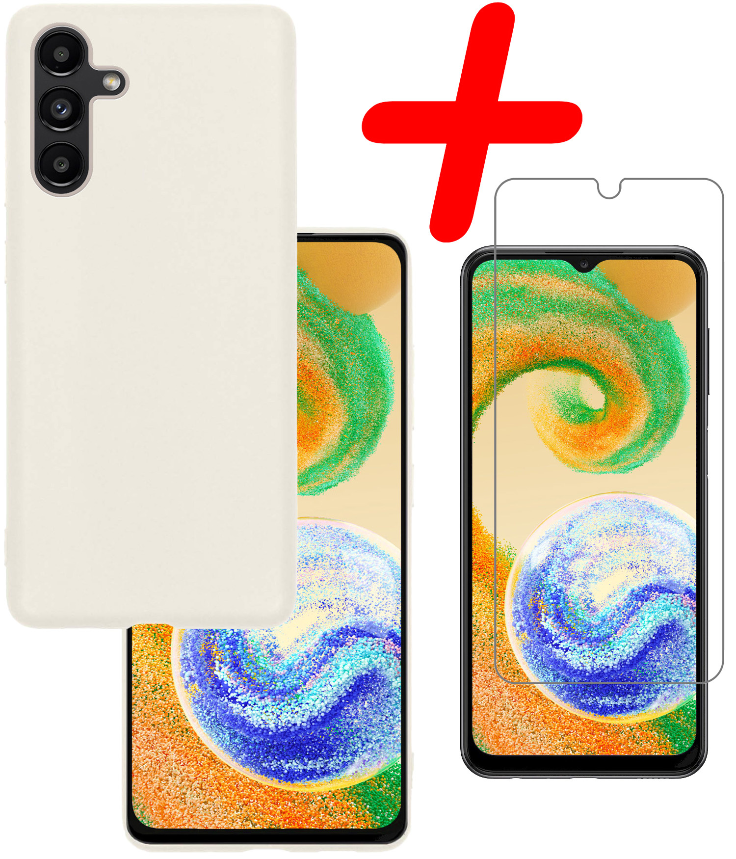 BASEY. Hoes Geschikt voor Samsung A04s Hoesje Siliconen Back Cover Case Met Screenprotector - Hoesje Geschikt voor Samsung Galaxy A04s Hoes Cover Hoesje - Wit
