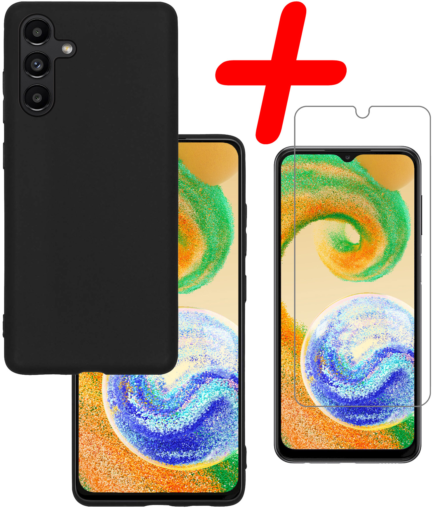 BASEY. Hoes Geschikt voor Samsung A04s Hoesje Siliconen Back Cover Case Met Screenprotector - Hoesje Geschikt voor Samsung Galaxy A04s Hoes Cover Hoesje - Zwart
