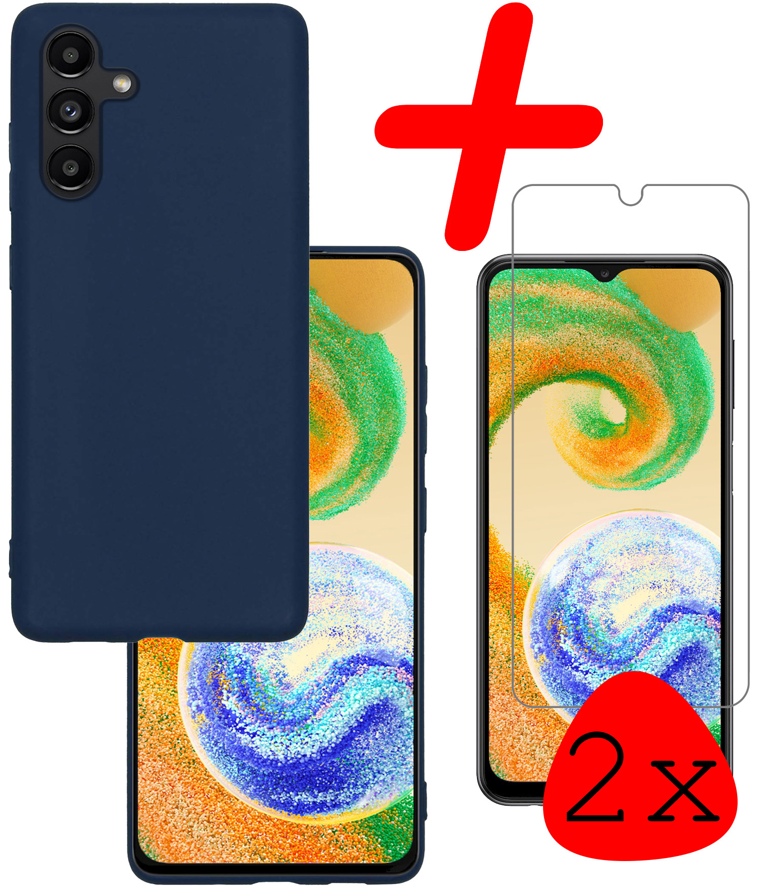 BASEY. Hoes Geschikt voor Samsung A04s Hoesje Siliconen Back Cover Case Met 2x Screenprotector - Hoesje Geschikt voor Samsung Galaxy A04s Hoes Cover Hoesje - Donkerblauw