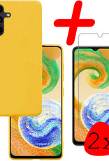 BASEY. Hoes Geschikt voor Samsung A04s Hoesje Siliconen Back Cover Case Met 2x Screenprotector - Hoesje Geschikt voor Samsung Galaxy A04s Hoes Cover Hoesje - Geel