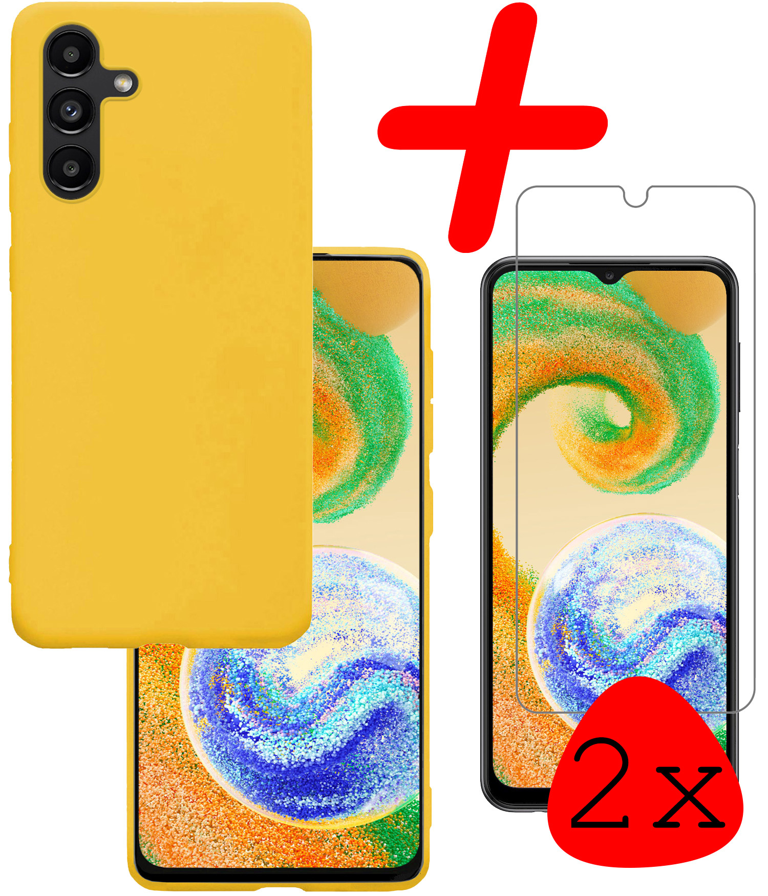 BASEY. Hoes Geschikt voor Samsung A04s Hoesje Siliconen Back Cover Case Met 2x Screenprotector - Hoesje Geschikt voor Samsung Galaxy A04s Hoes Cover Hoesje - Geel