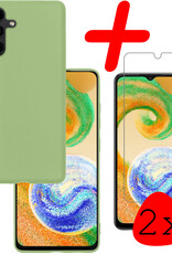 BASEY. Hoes Geschikt voor Samsung A04s Hoesje Siliconen Back Cover Case Met 2x Screenprotector - Hoesje Geschikt voor Samsung Galaxy A04s Hoes Cover Hoesje - Groen