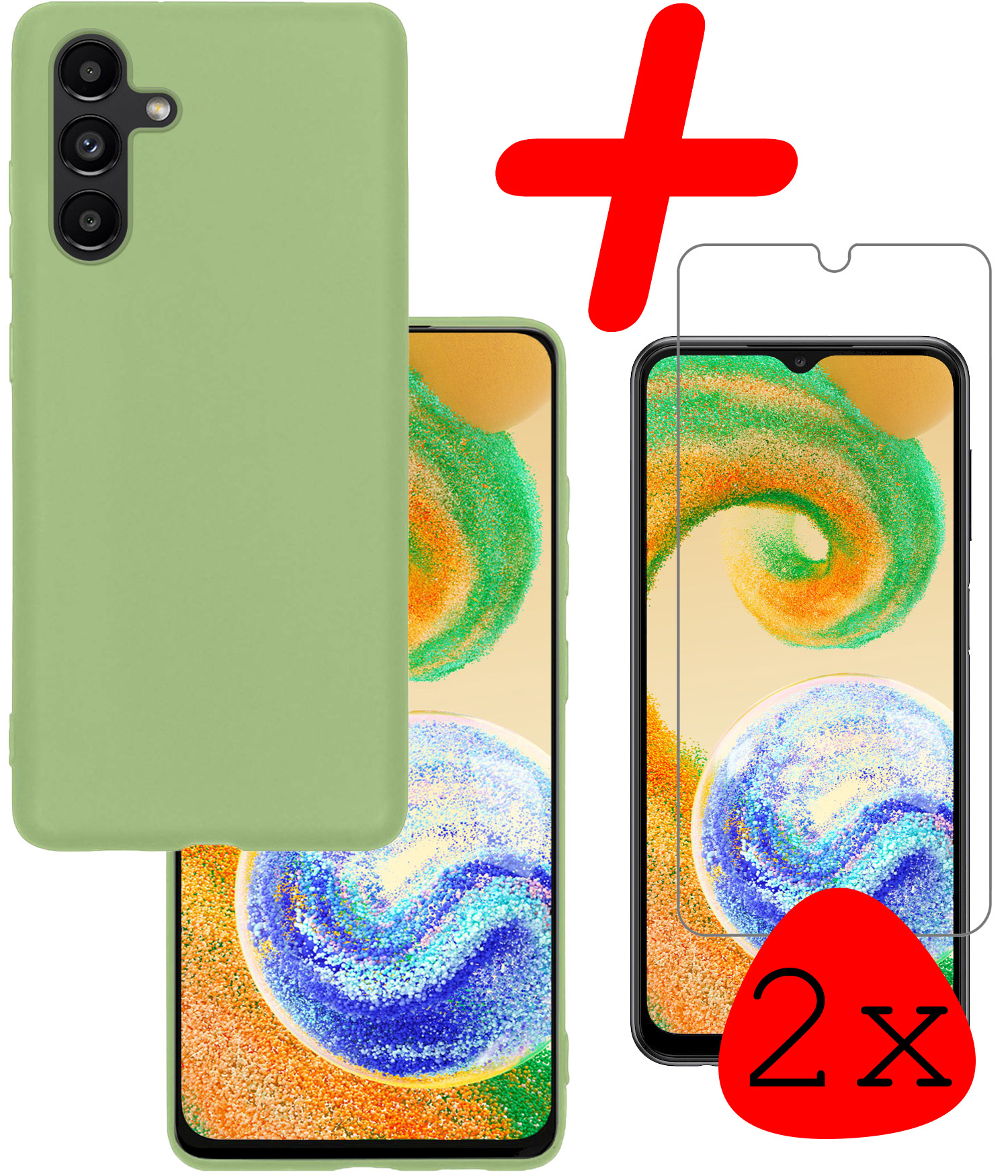 BASEY. Hoes Geschikt voor Samsung A04s Hoesje Siliconen Back Cover Case Met 2x Screenprotector - Hoesje Geschikt voor Samsung Galaxy A04s Hoes Cover Hoesje - Groen