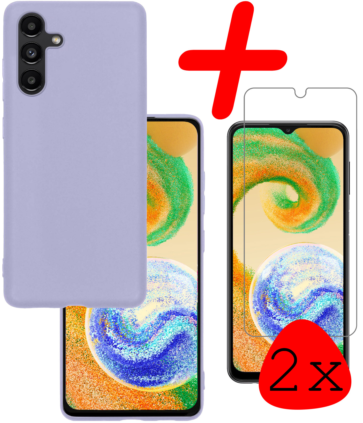 BASEY. Hoes Geschikt voor Samsung A04s Hoesje Siliconen Back Cover Case Met 2x Screenprotector - Hoesje Geschikt voor Samsung Galaxy A04s Hoes Cover Hoesje - Lila