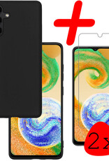 BASEY. Hoes Geschikt voor Samsung A04s Hoesje Siliconen Back Cover Case Met 2x Screenprotector - Hoesje Geschikt voor Samsung Galaxy A04s Hoes Cover Hoesje - Zwart