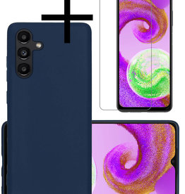 NoXx NoXx Samsung Galaxy A04s Hoesje Siliconen Met Screenprotector - Donkerblauw