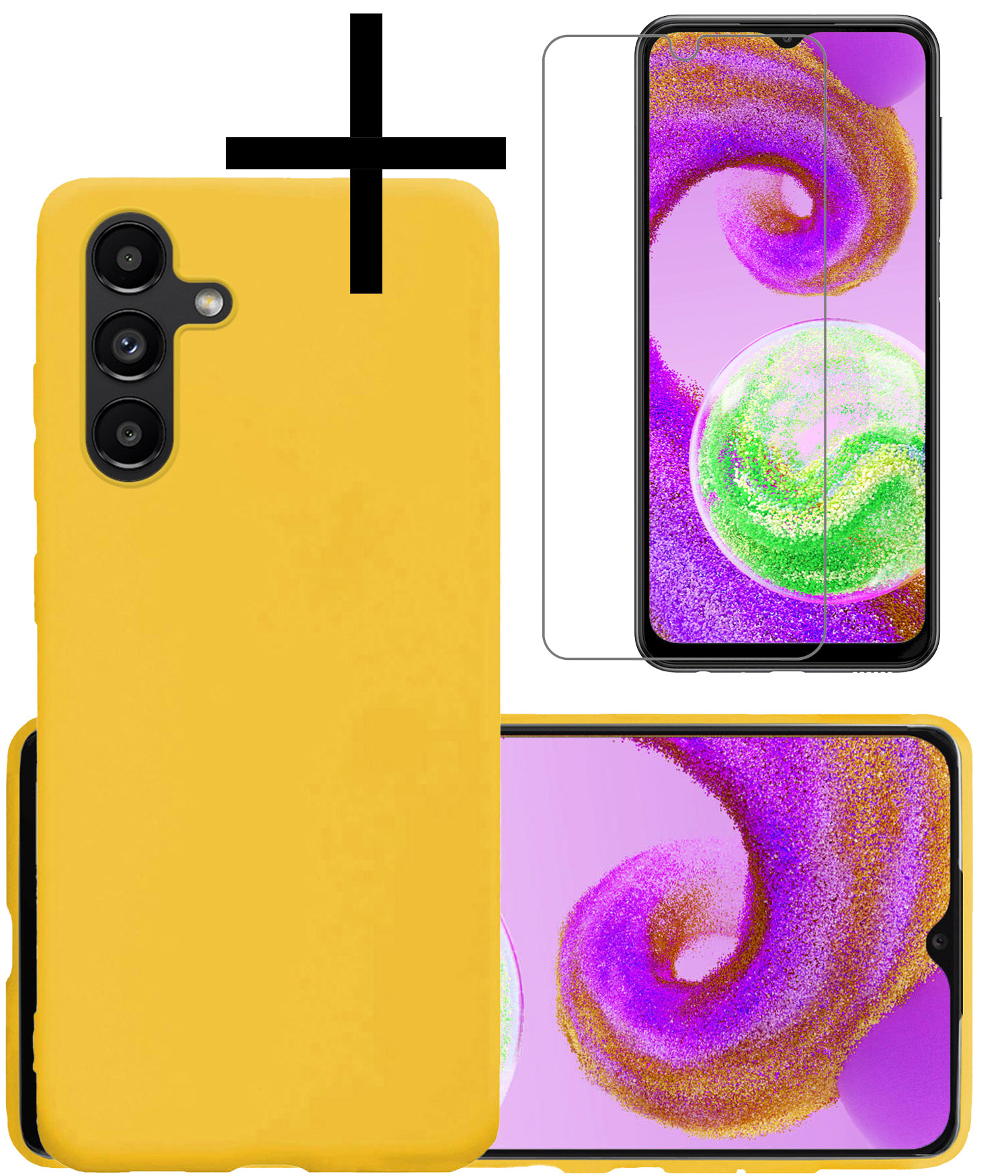 NoXx Hoes Geschikt voor Samsung A04s Hoesje Cover Siliconen Back Case Hoes Met Screenprotector - Geel